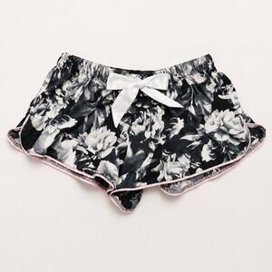 Victoria's Secret Sleep Shorts Floral Ruffle Hem Black White Bow M